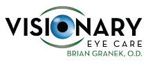 Logo for Visionary Eye Care featuring an eye design within the letter "O" and the name Brian Granek, O.D.