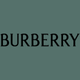The image shows the word "BURBERRY" in black uppercase letters on a muted green background.