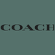 The image shows the Coach brand logo with the word "COACH" in bold, black uppercase letters on a teal background.
