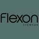 Flexon Eyewear logo displayed in black text on a green background.