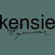 The image displays the "kensie Eyewear" logo on a greenish-gray background.