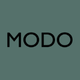 The image displays the word "MODO" in bold, black, sans-serif font centered on a muted green background.